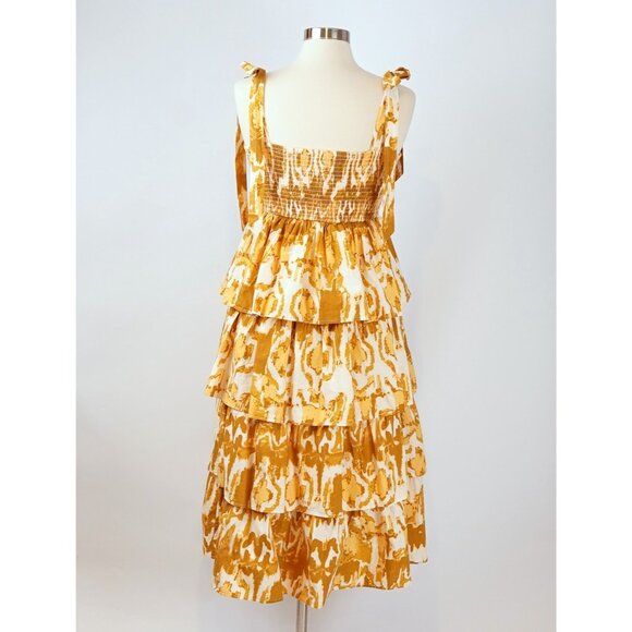 Cleobella Shae Midi Dress Yellow Watercolor Ikat Print - Size Medium - Picture 3 of 7